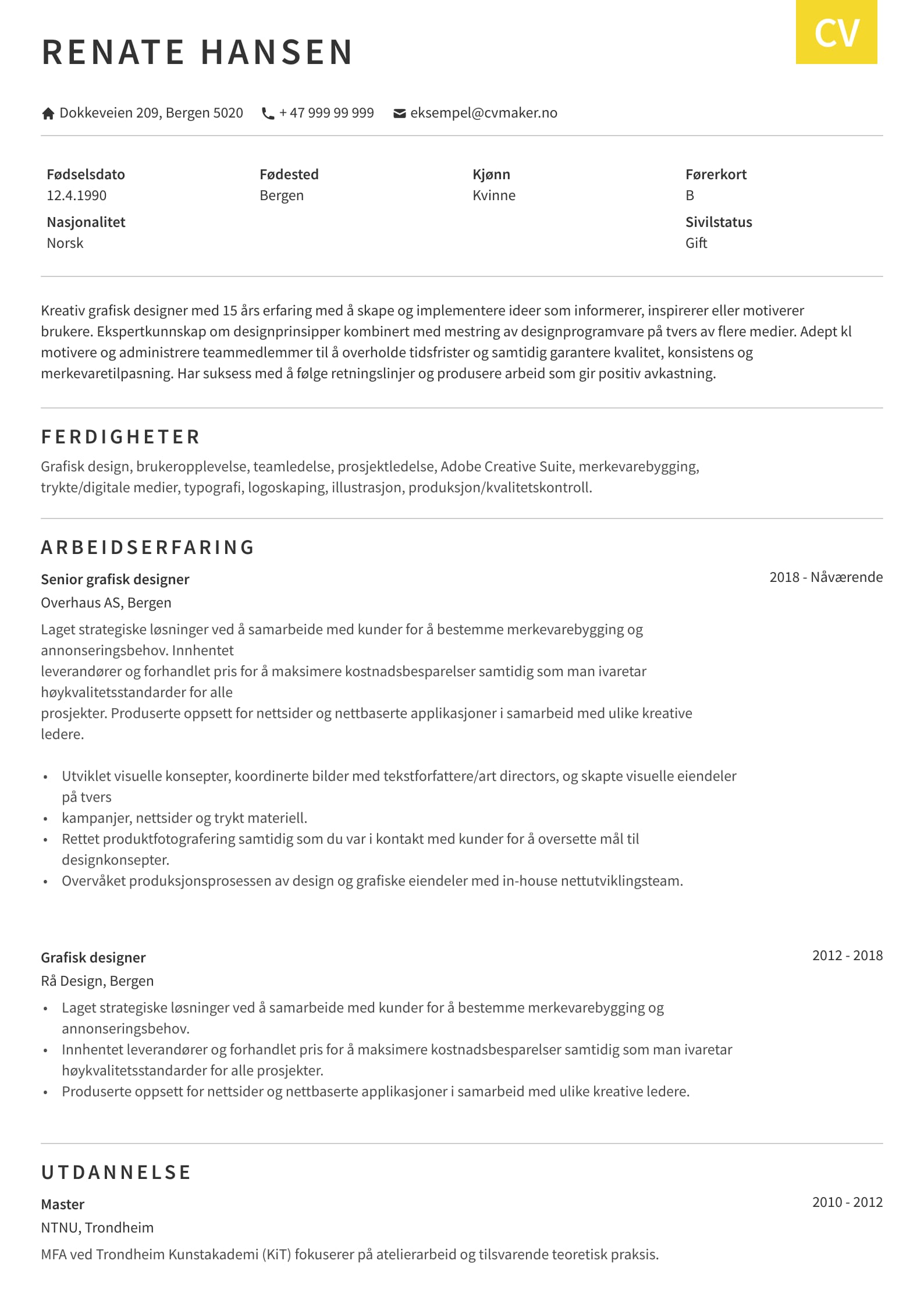 CV eksempel for grafisk designer